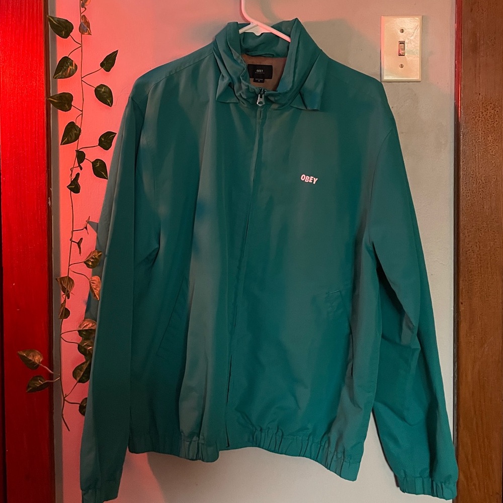Mens Teal Obey Jacket